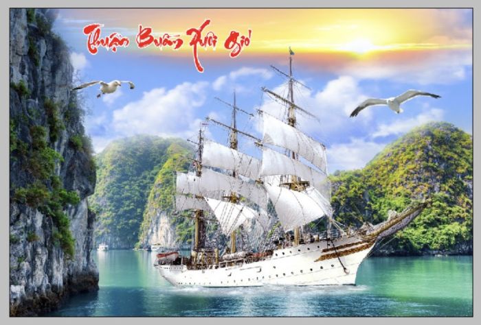 Tranh kính 3D kim tuyến định hình thuận buồm 