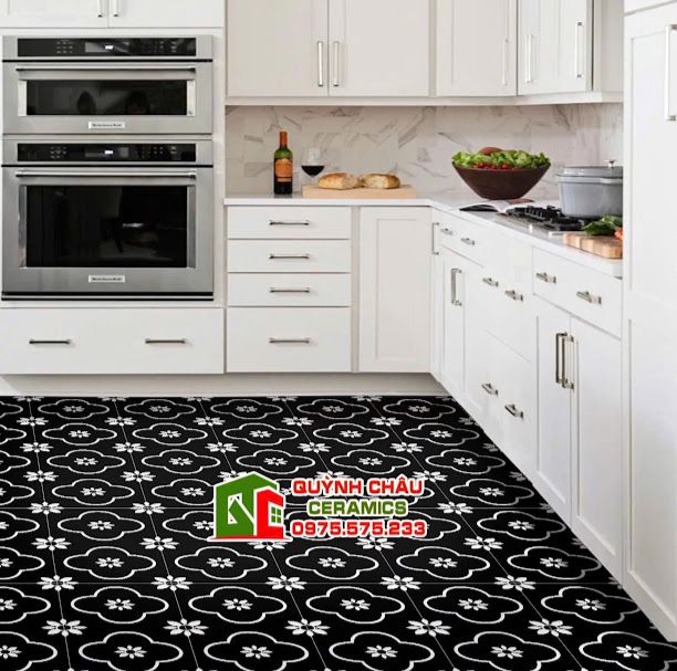 Gạch bông 20x20 hoa mai đen trắng đẹp