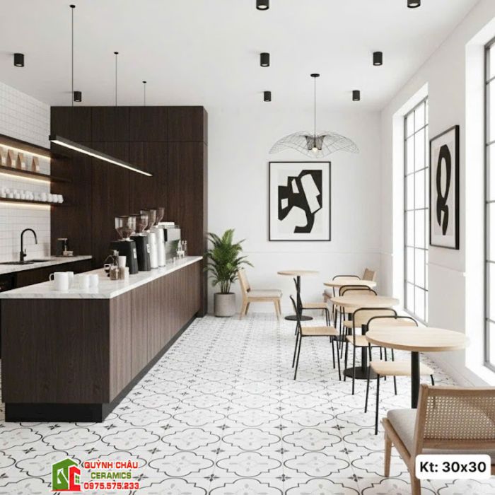Gạch bông lát nền xương đá 30x30 hoa văn đen trắng