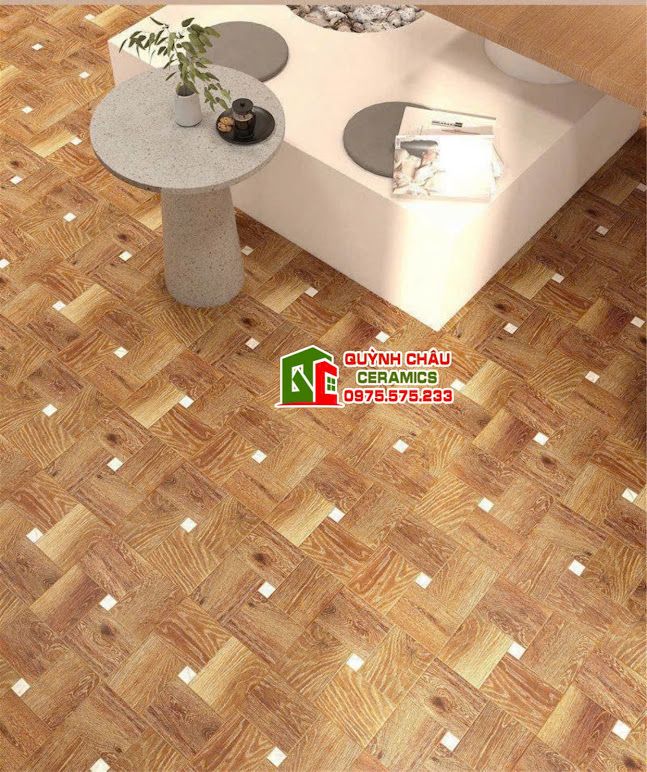 Gạch vân gỗ màu nâu 60x60 hoạ tiết ô vuông        