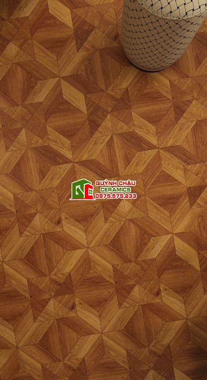 Gạch 60x60 vân gỗ nâu đỏ hoạ tiết 3D đối xứng    