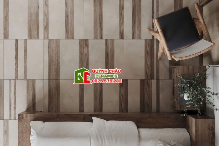 Gạch 60x60 vân gỗ mix màu xám xi măng              