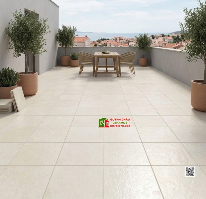 Gạch 40x40 mờ hiệu ứng xi măng màu trắng kem ngà