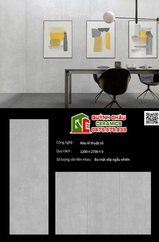Đá khổ lớn nung kết 120x270cm mờ xám