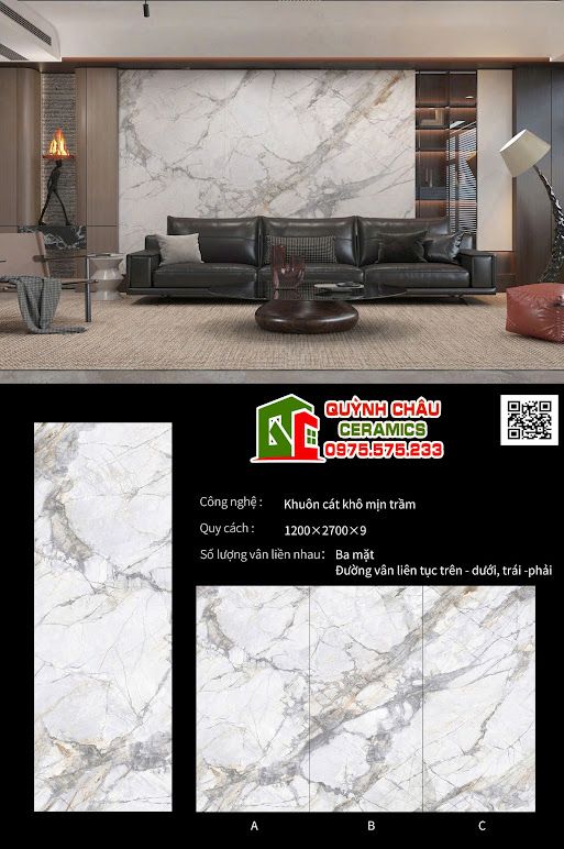 Đá nung kết 120x270cm bề mặt mờ vân marble