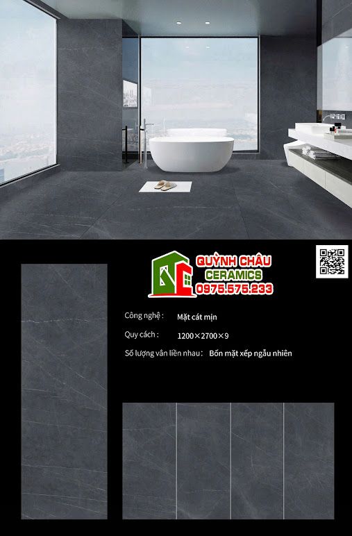 Đá nung kết 120x270cm mờ xám đen vân tia chớp