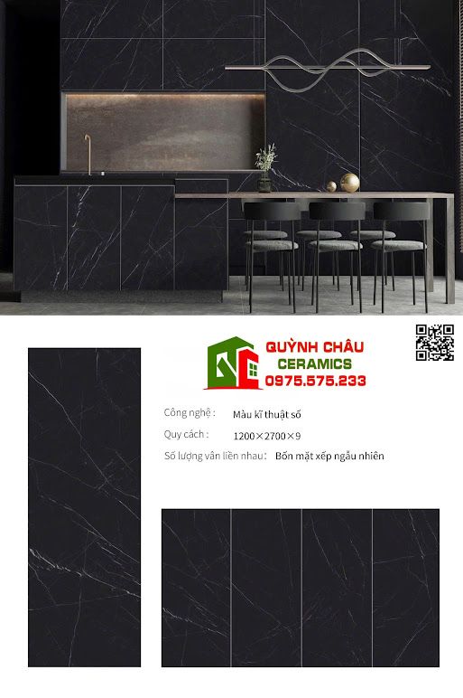  Đá ốp lát nung kết 120x270cm mờ đen vân trắng