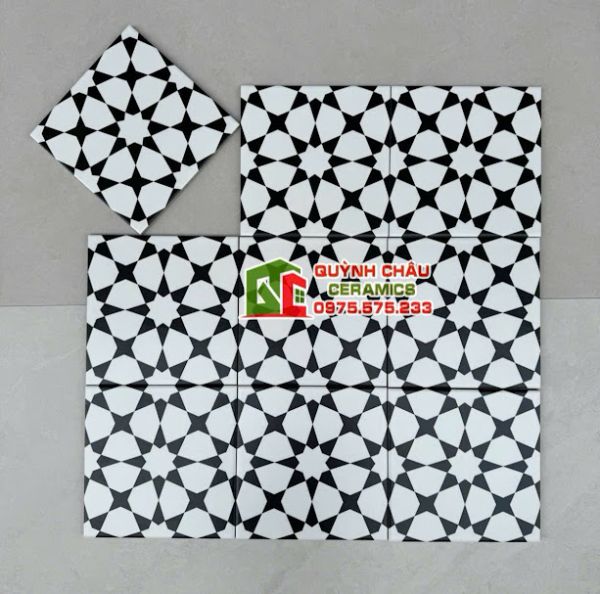 Gạch 20x20 lát nền bông đen trắng
