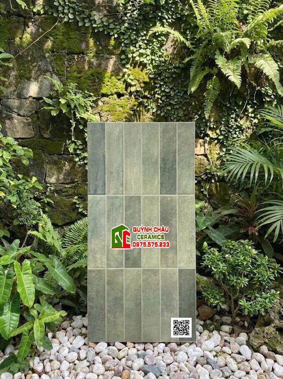 Gạch 30x60 giả thẻ xanh rêu màu mix hiệu ứng