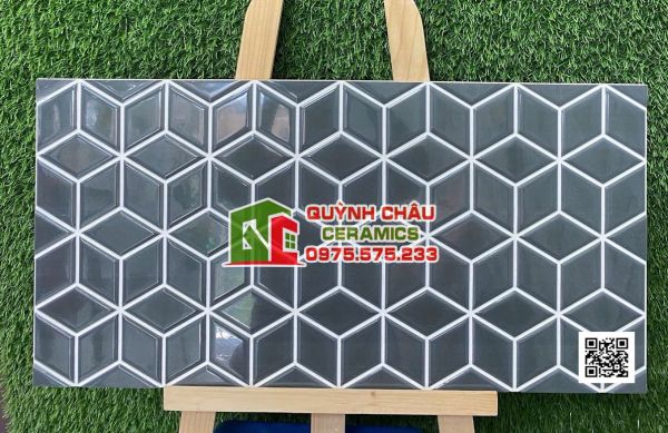 Gạch 30x60 ốp điểm trang trí hình thoi xám đen