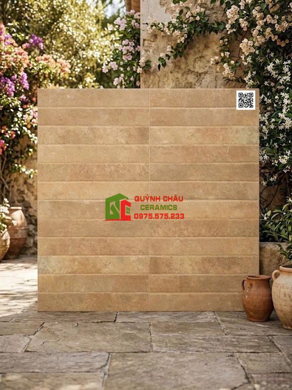 Gạch 40x80 giả thẻ chữ nhật nâu nhạt lượn sóng