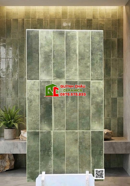 Gạch 40x80 giả thẻ xanh mix cổ điển men hiệu ứng