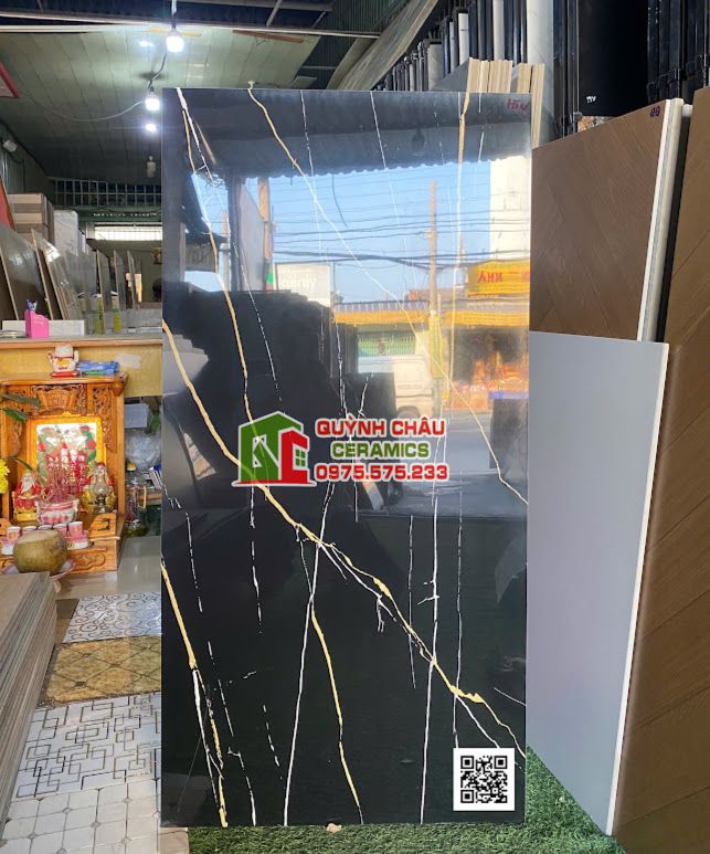 Gạch 60x120 đen vân trắng vàng vi tinh men siêu bóng