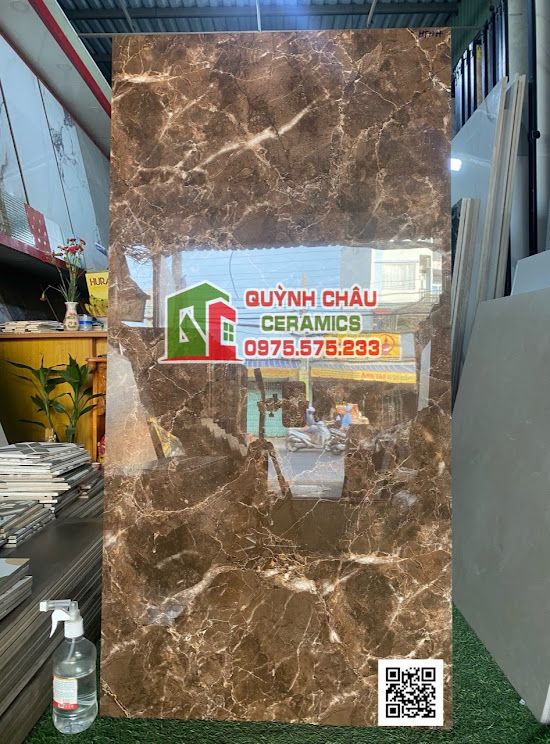 Gạch 60x120 gam màu nâu vân đá đồng chất siêu bóng cao cấp