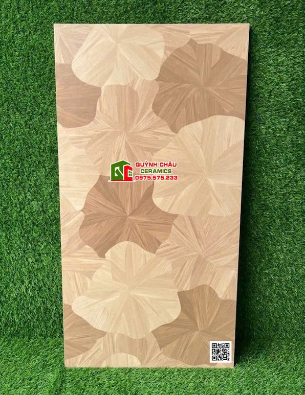 Gạch 60x120 họa tiết lá sen vân gỗ màu sáng