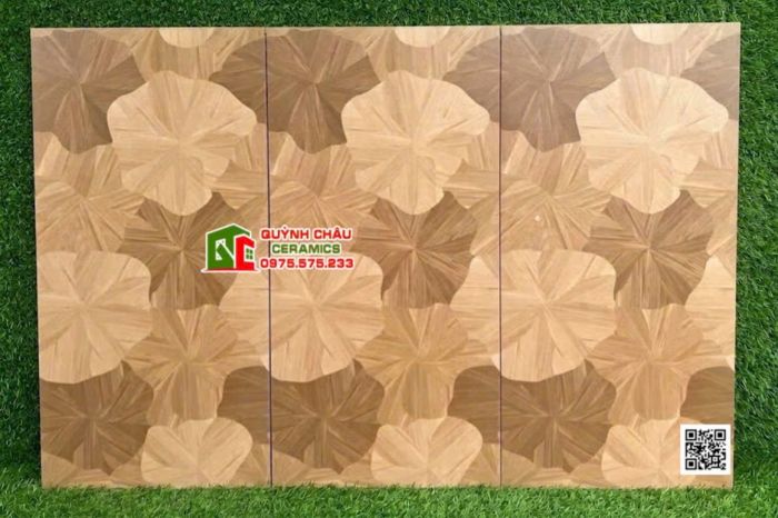 Gạch 60x120 lát phòng khách hoa văn lá sen màu gỗ