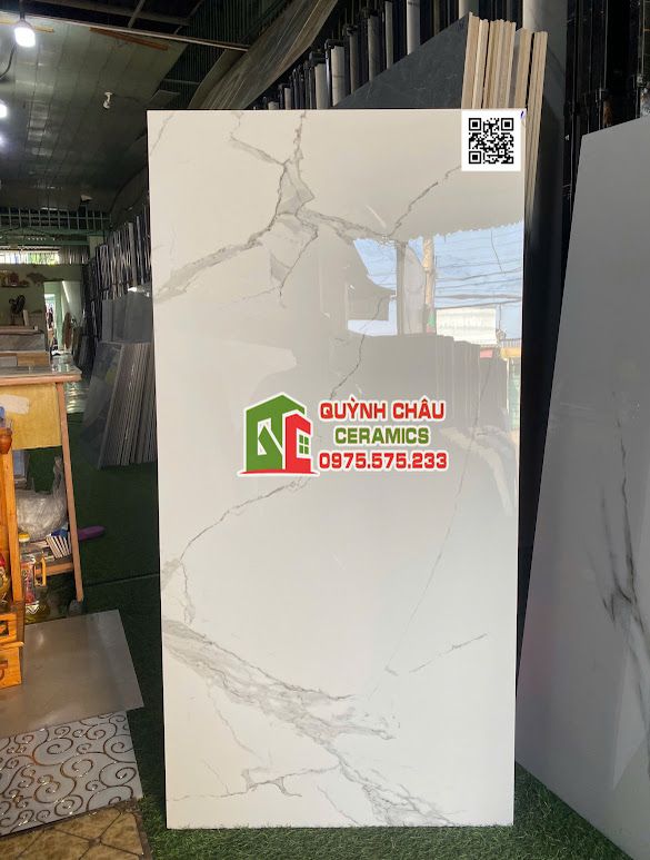 Gạch 60x120 trắng đá marble vân nhiều bóng kiếng