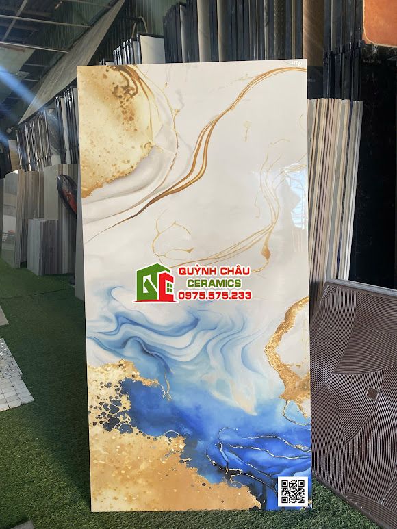 Gạch 60x120 vân đá xanh dương nhũ vàng siêu bóng