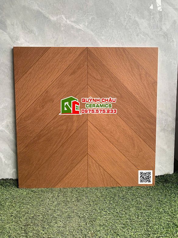 Gạch 60x60 giả gỗ vân xương cá màu nâu đỏ          