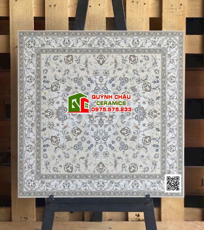 Gạch 60x60 hoa tiết thảm hoa cỏ màu xám đa sắc               