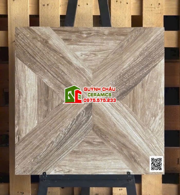 Gạch 60x60 màu giả gỗ nâu mộc vân đối xứng           