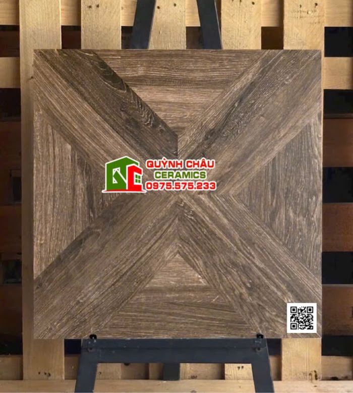 Gạch 60x60 vân gỗ ghép 3D màu óc chó     