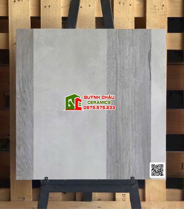 Gạch 60x60 vân gỗ mix màu xám xi măng              
