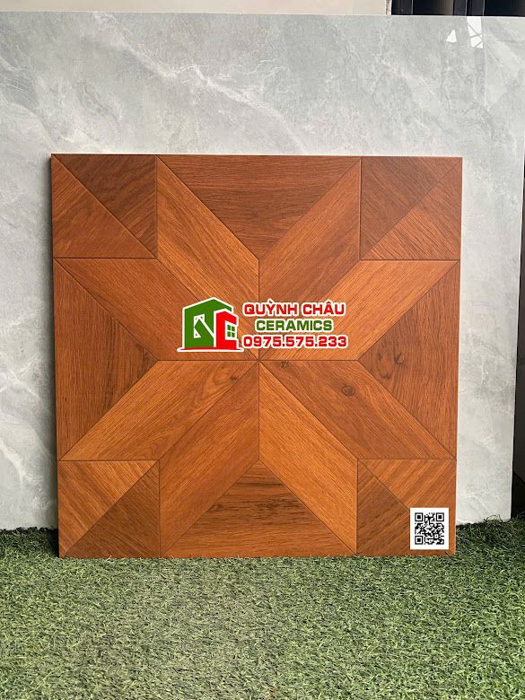 Gạch 60x60 vân gỗ nâu đỏ hoạ tiết 3D đối xứng    