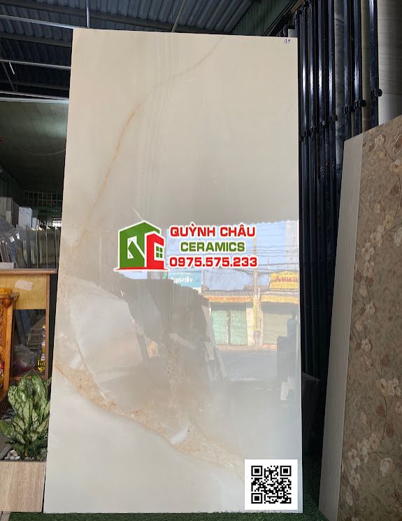 Gạch 80x160 ấn độ màu kem nhạt vân đá Onyx sky creama bề mặt bóng