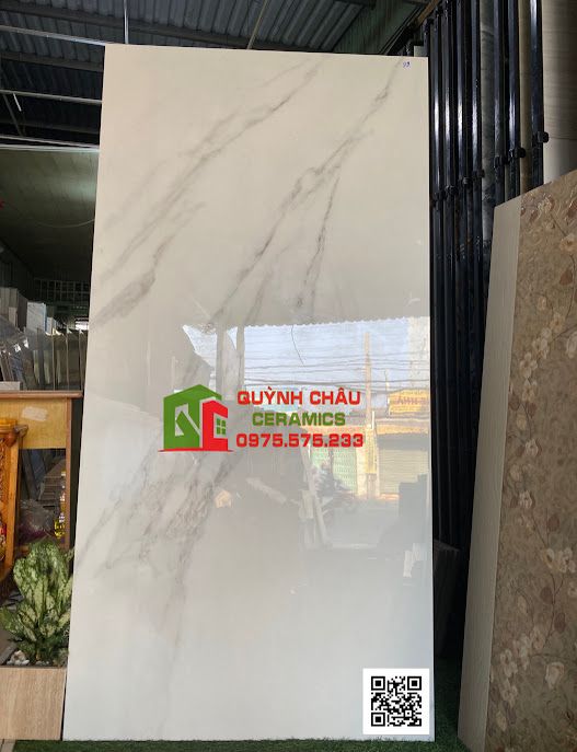 Gạch 80x160 ấn độ màu trắng vân khói Satvario smoke bề mặt bóng