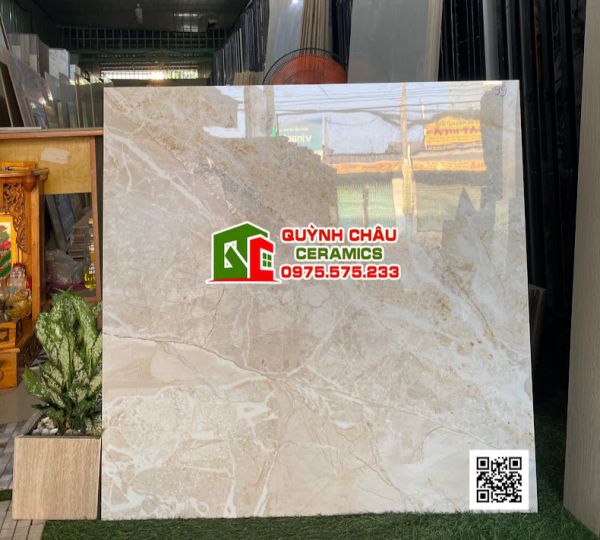 Gạch 80x80 ấn độ vân đá màu kem osho Beige bề mặt bóng
