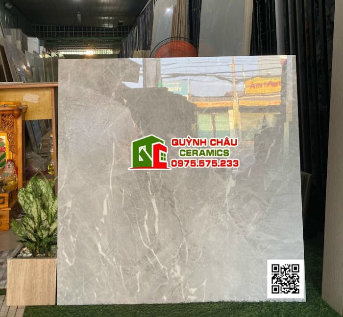 Gạch 80x80 ấn độ xám vân đá trắng niva grey bề mặt bóng