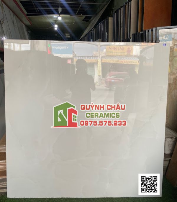 Gạch ấn độ 120x120 màu trắng kem mây Cream onyx bề mặt bóng