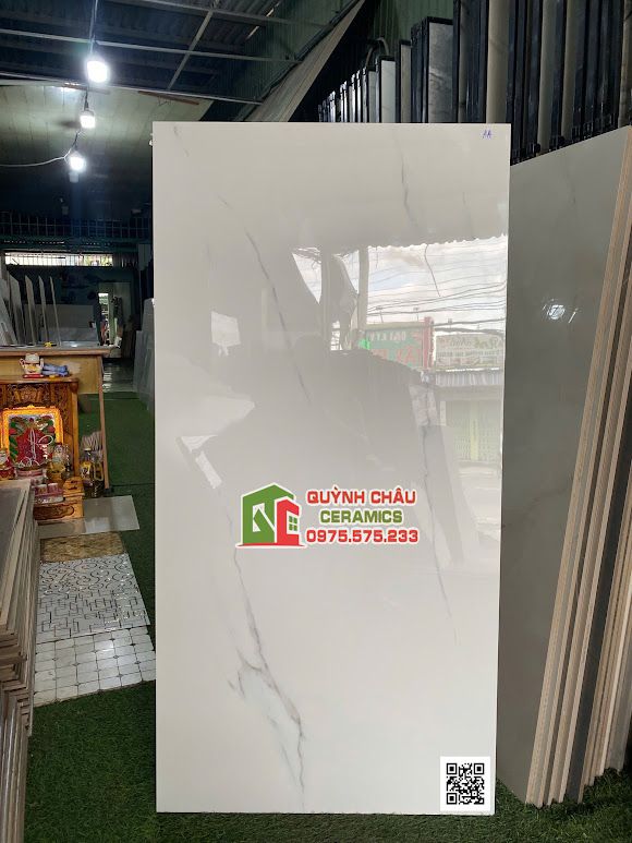 Gạch ấn độ 60x120 bóng kính trắng vân mây nhẹ