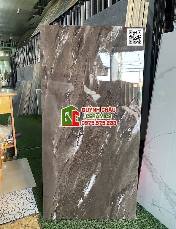 Gạch ấn độ 60x120 nâu đá vân trắng siêu bóng