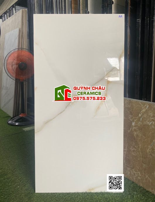  Gạch ấn độ 60x120 trắng vân đá vàng nâu Pearl White bóng kiếng