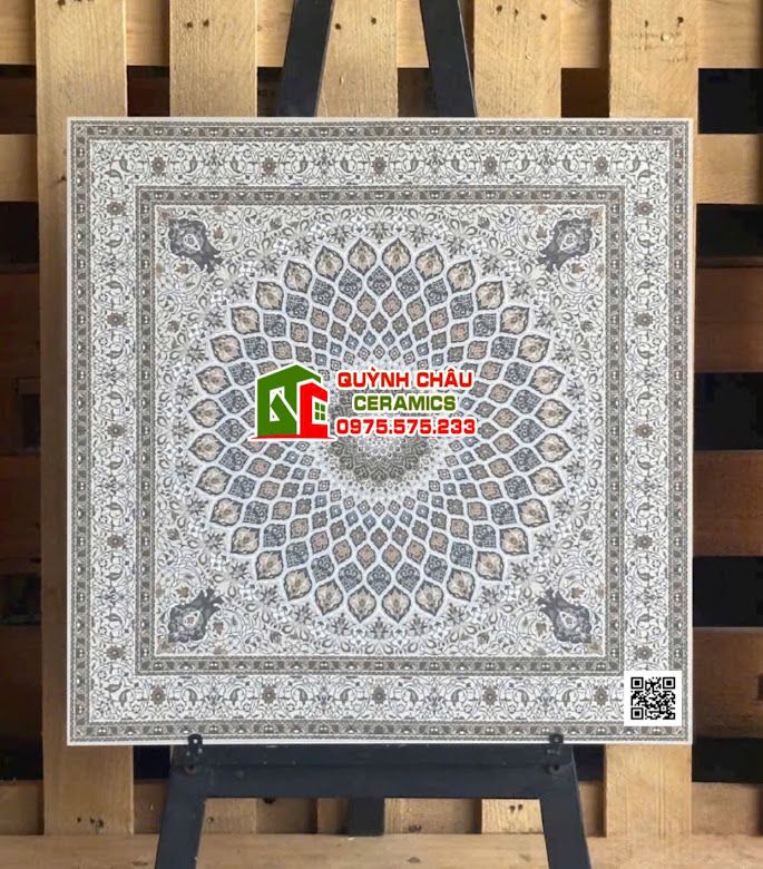 Gạch ấn độ 60x60 hoạ tiết thảm màu xám xanh      