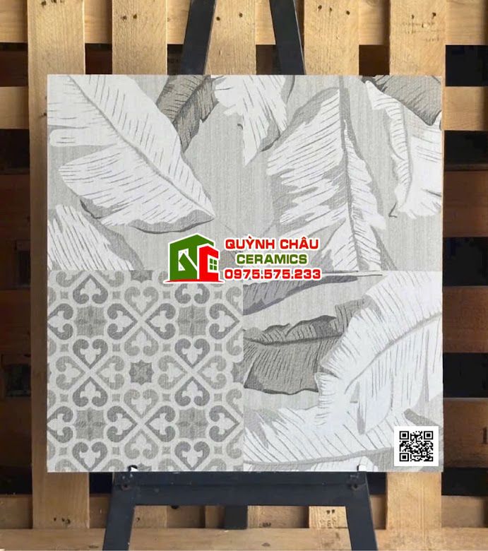 Gạch ấn độ 60x60 mờ hoạ tiết lá cây mix hoa văn            