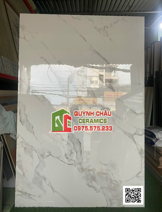 Gạch ấn độ nhập khẩu khổ 120x180 màu trắng vân đá tự nhiên Marble White bề mặt siêu bóng sang trọng