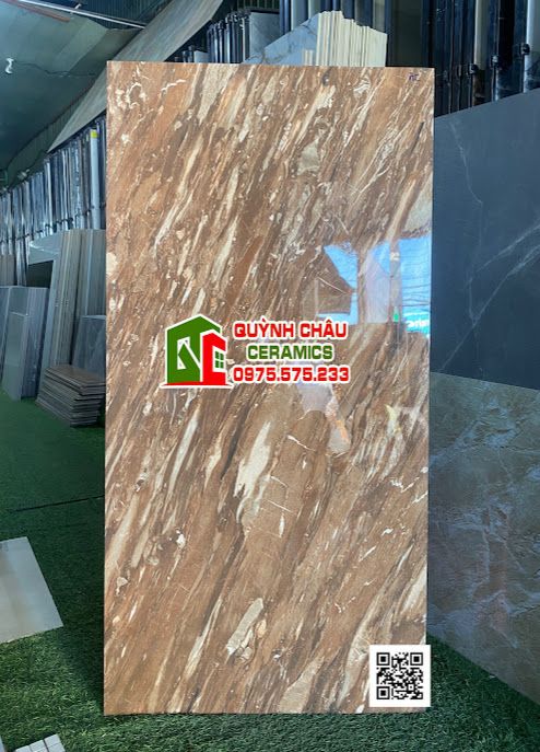  Gạch ấn độ siêu bóng 60x120 nâu vân đá xếp xéo Aaspur brown