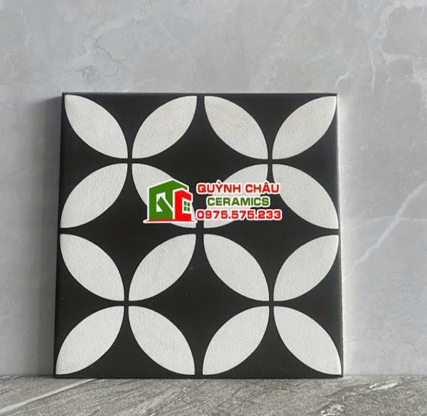 Gạch bông 20x20 đồng tiền hoa văn đen trắng