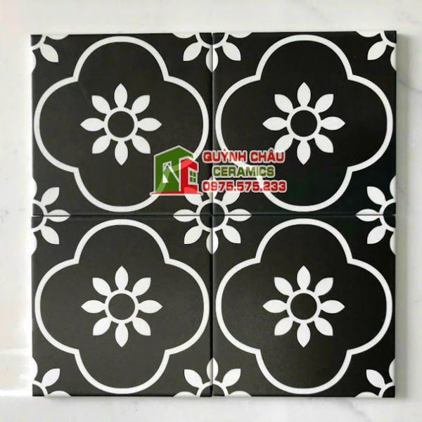 Gạch bông 20x20 hoa mai đen trắng đẹp