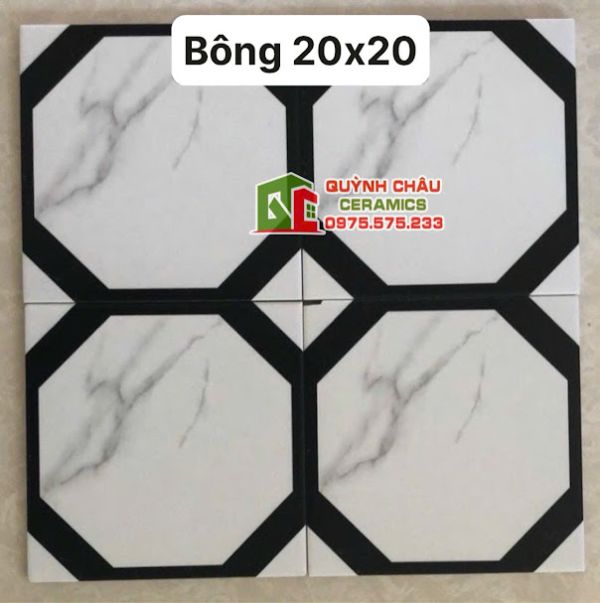 Gạch bông 20x20 hoa văn ô đen nền trắng
