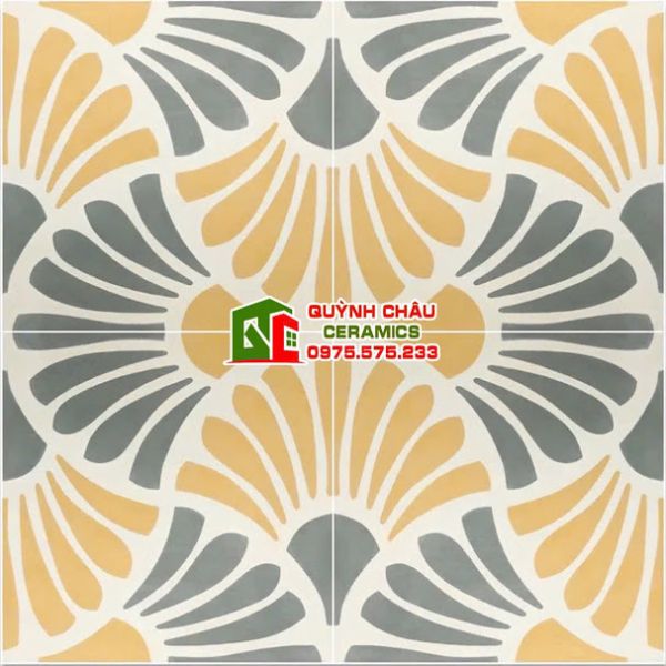 Gạch bông 20x20 hoa văn vàng và xanh