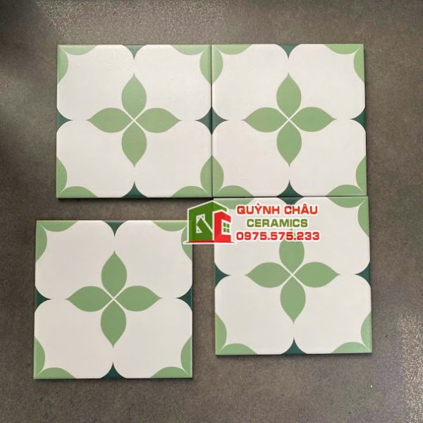 Gạch bông 20x20 hoa văn xanh nền trắng