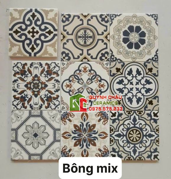 Gạch bông 20x20 hoa văn xáo trộn hỗn hợp