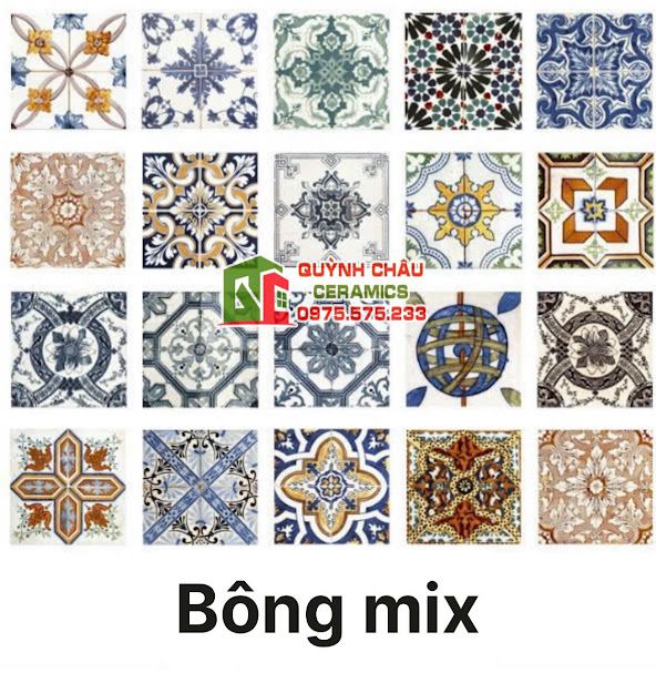 Gạch bông 20x20 mix tổng hợp nhiều hoa văn