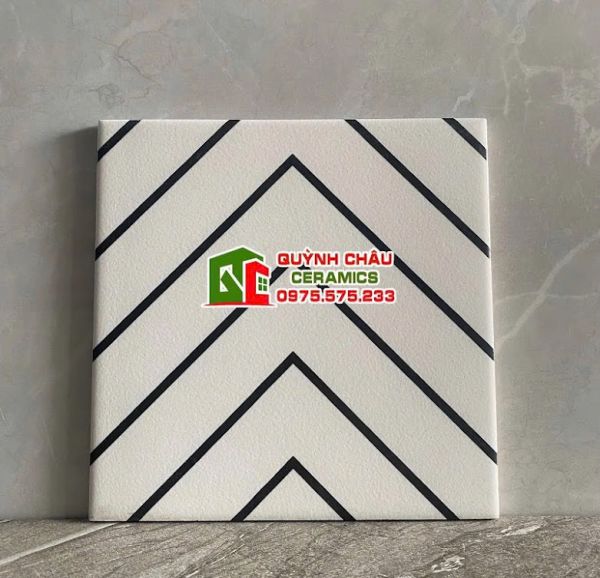 Gạch bông 20x20 nền trắng viền kẻ đen