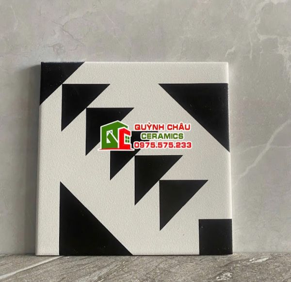 Gạch bông 20x20 trắng đen hoa văn hình tam giác 