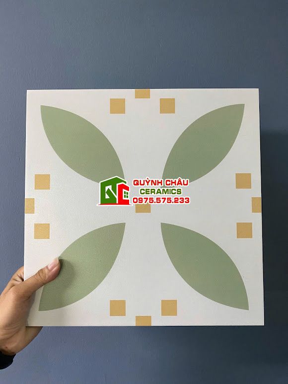 Gạch bông 30x30 điểm vàng hoa văn xanh
